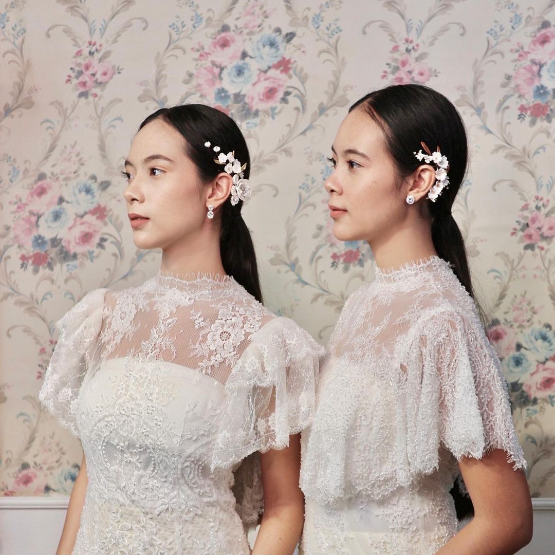 ทรงผมเจ้าสาวหน้าเล็กกับชุดไทยประยุกต์ติดลูกไม้