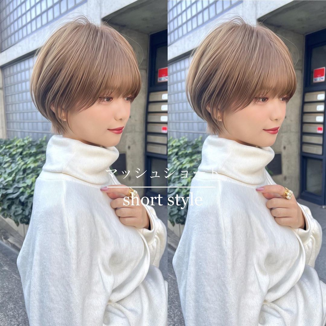 ผู้หญิงญี่ปุ่นตัดผมสั้น ทรงหัวเห็ด ผมปิดหู ทำสีหม่น