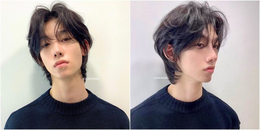 ผู้ชายเกาหลี ผมสีดำ ไว้ ทรงผมแสกกลาง กับมัลเล็ต