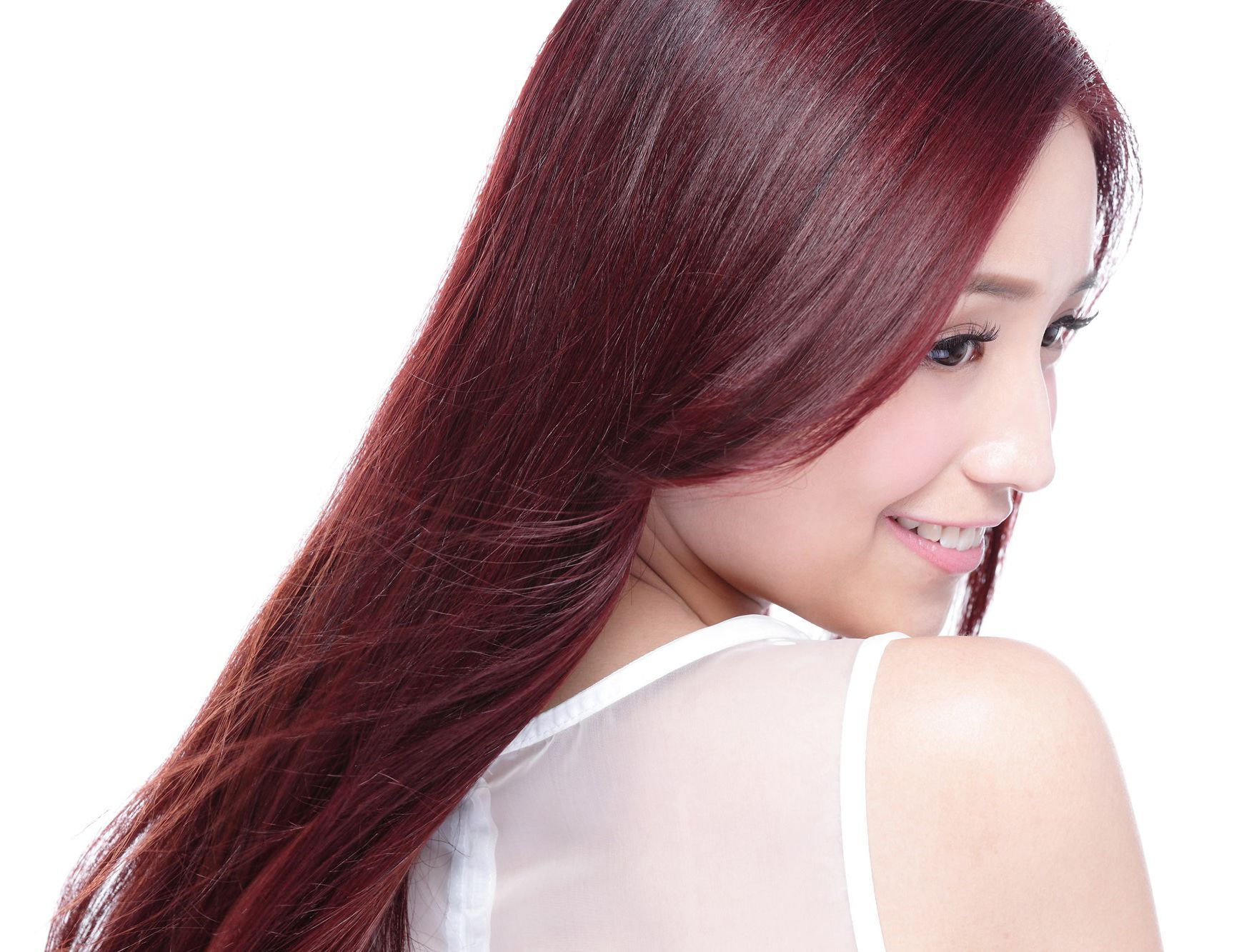 ผู้หญิงผมยาว ผมสีแดง สีไวน์แดง สีแดงอมม่วง