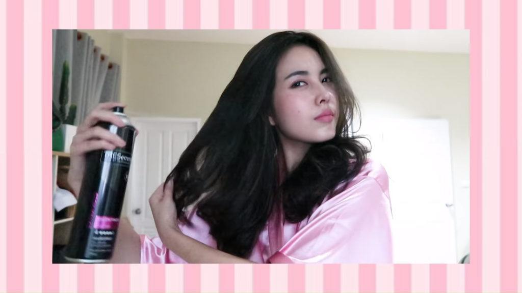 ผมยาว ผมลอน ผมมีวอลลุ่ม ม้วนผม ฉีดสเปรย์