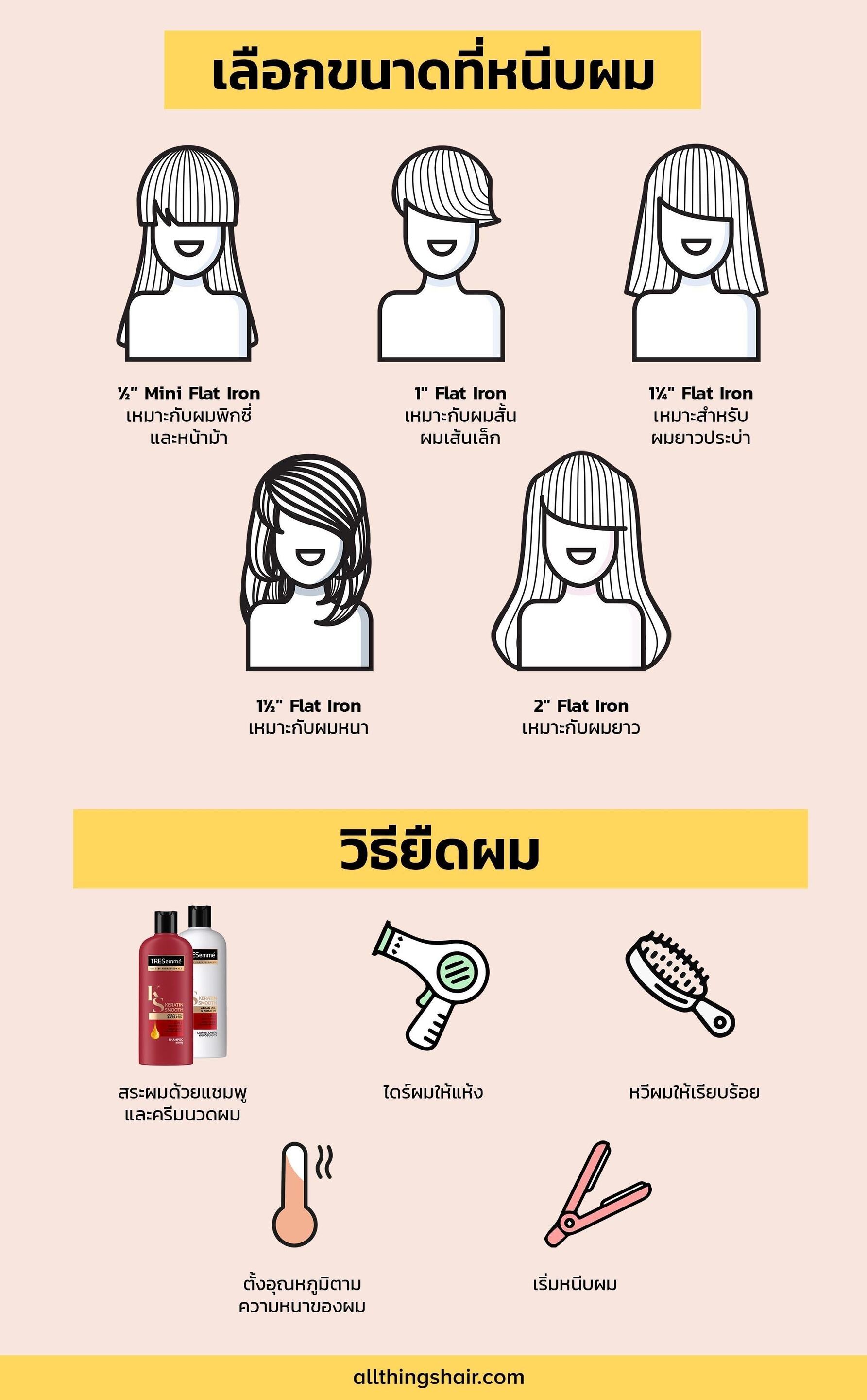 อินโฟกราฟฟิคแสดงวิธีเลือกที่หนีบผมให้ตรงกับลักษณะและความยาวผม