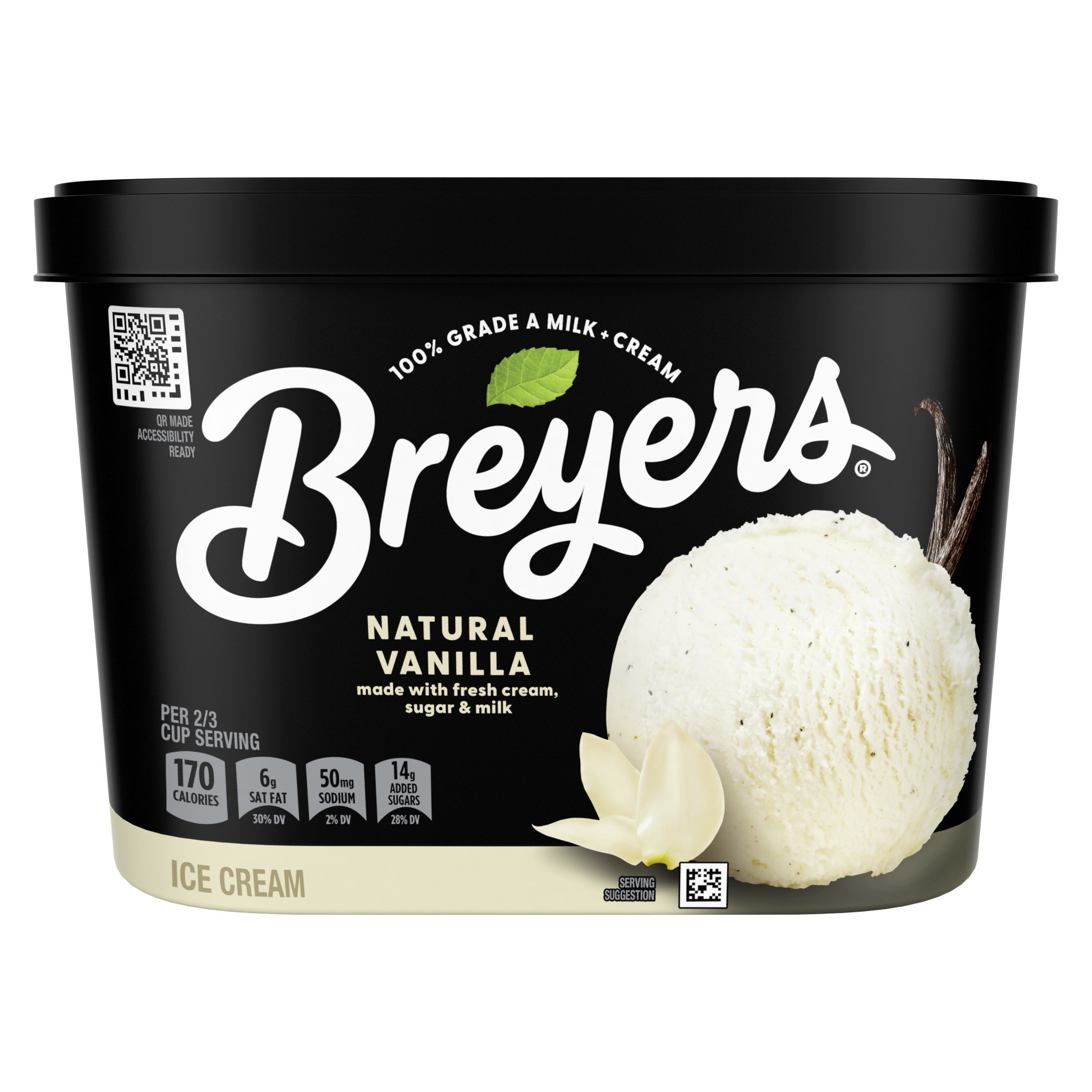 A 48 ounce tub of Breyers® Natural Vanilla front of pack