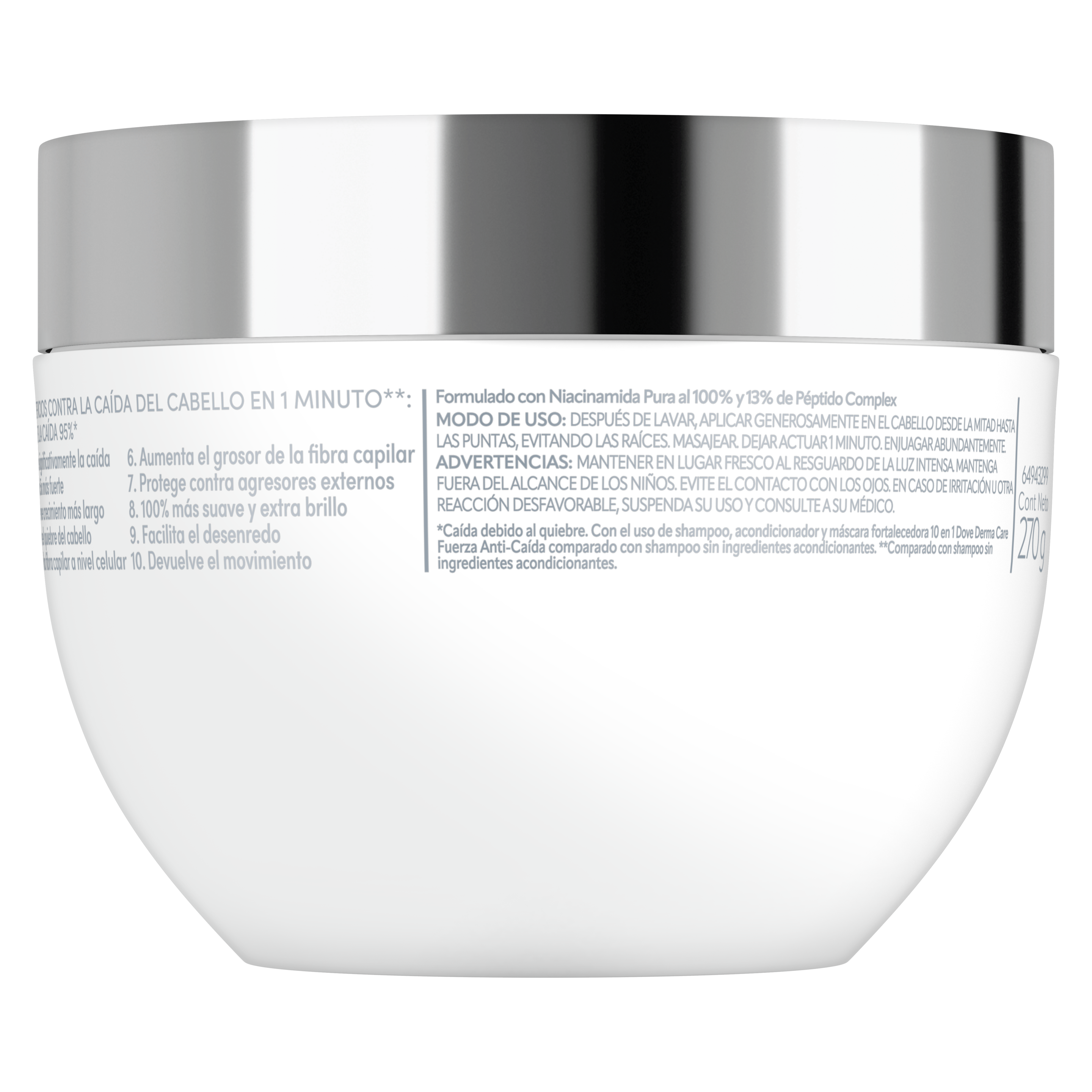 Mascarilla capilar Dove Derma Care Fuerza Anti-caída 270 g