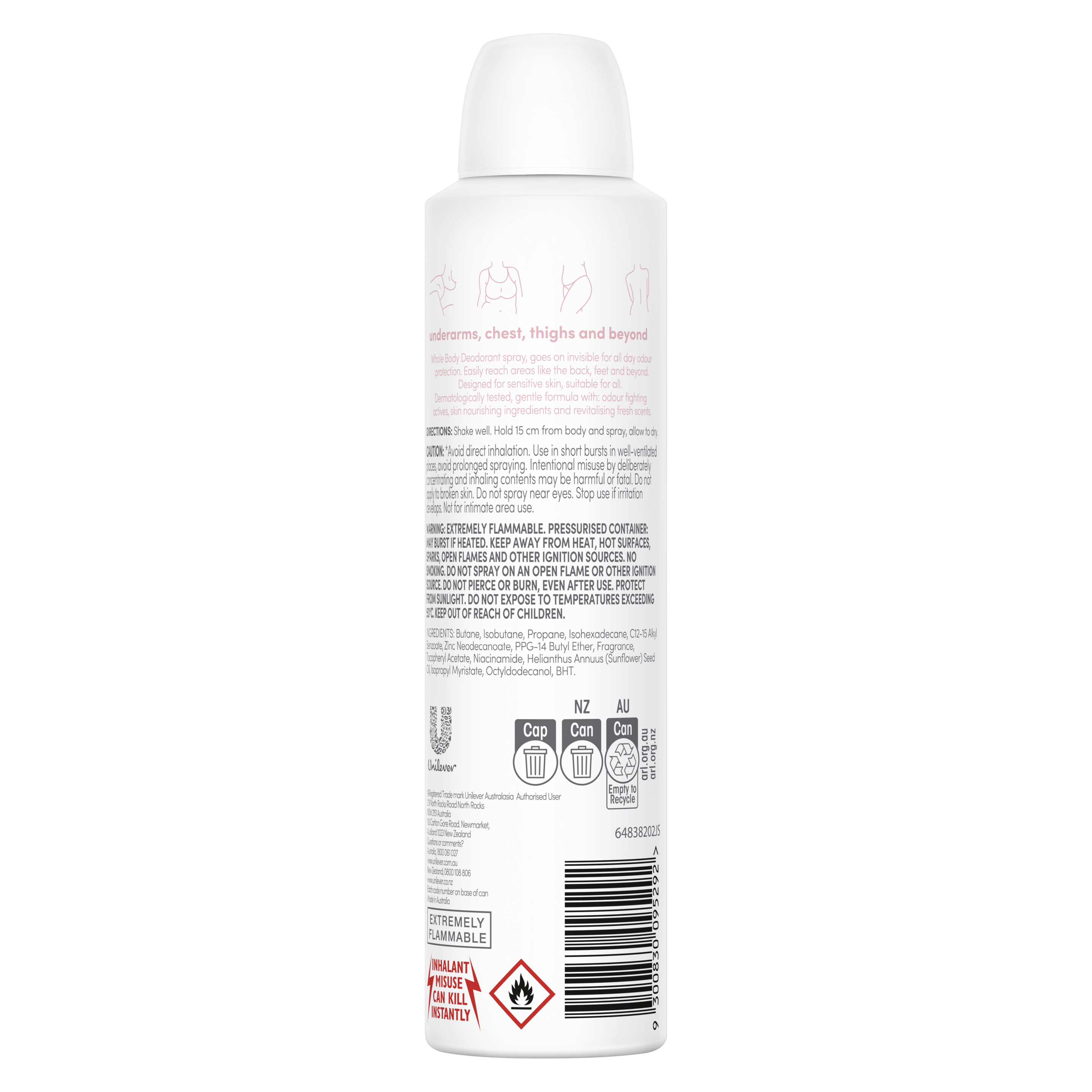 Women's Raspberry & Rose Whole Body Deodorant Aerosol 230mL