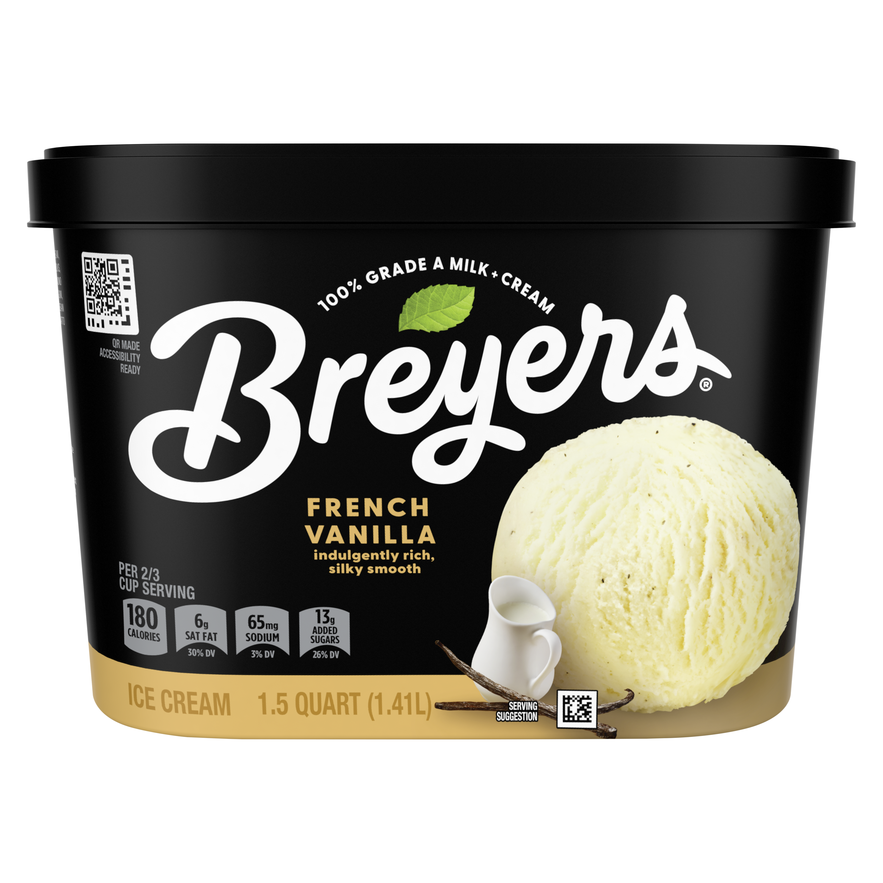 Un envase de 48 onzas de Breyers® French Vanilla en la parte frontal del paquete