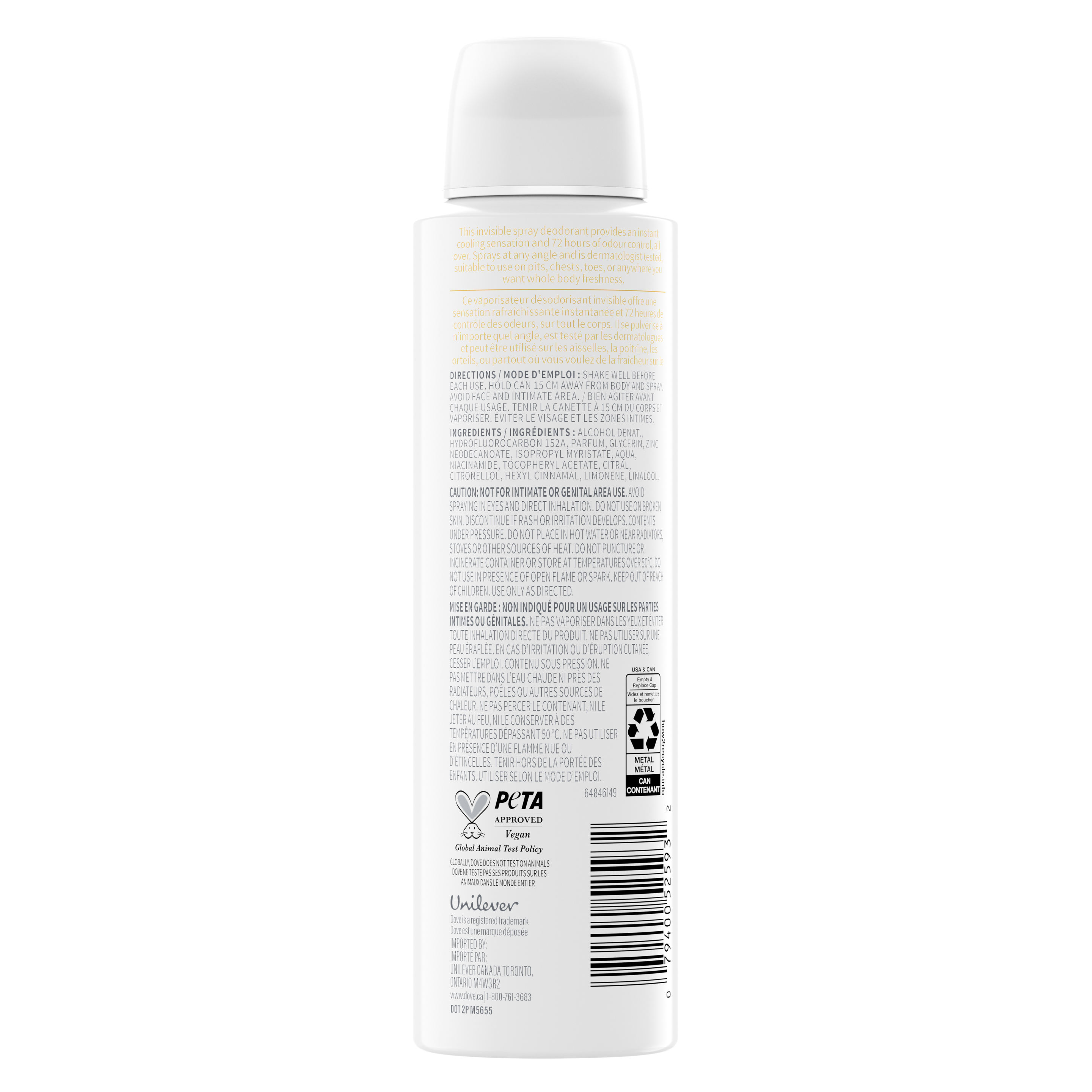 Désodorisant pour tout le corps Dove Pêche et thé blanc