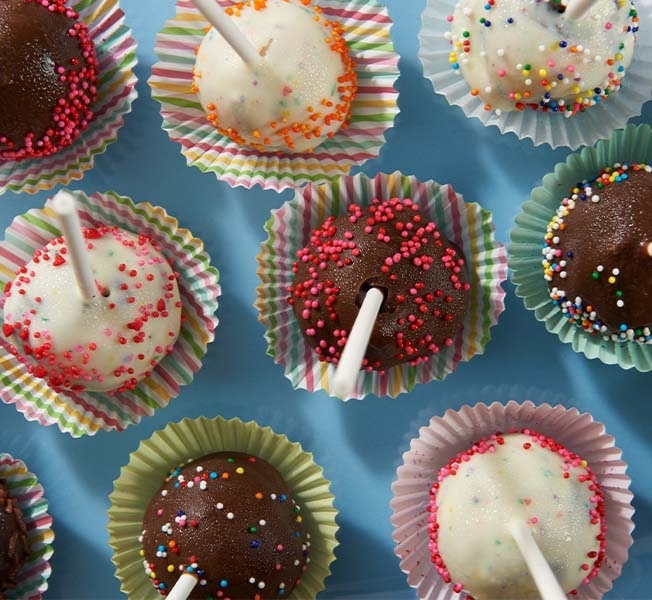 Top view of ice cream cake pops in different flavors