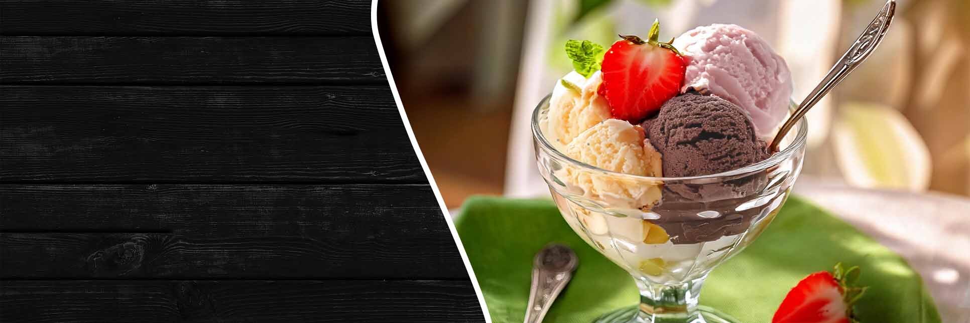 Scoops of Breyers Vanilla Chocolate Strawberry in a dessert cup