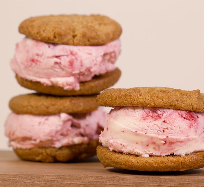Three Strawberry Ice Cream and Peanut butter  Sandwiches