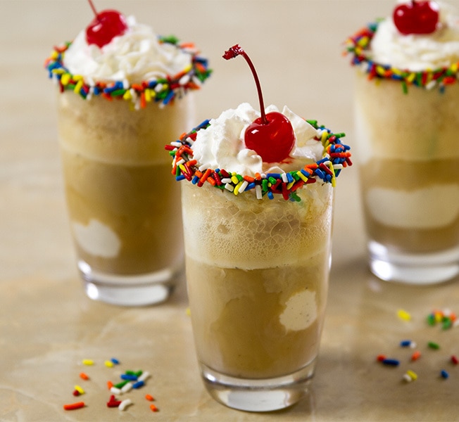 Three glasses of Breyers French vanilla ice cream floats