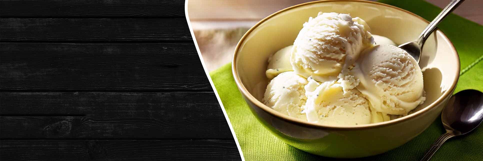 Scoops of vanilla ice cream in a bowl