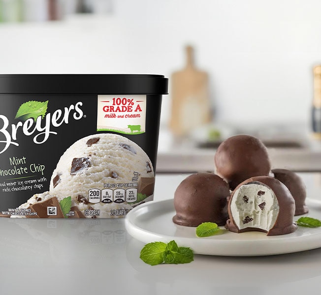 Close-up of chocolate-covered ice cream bites