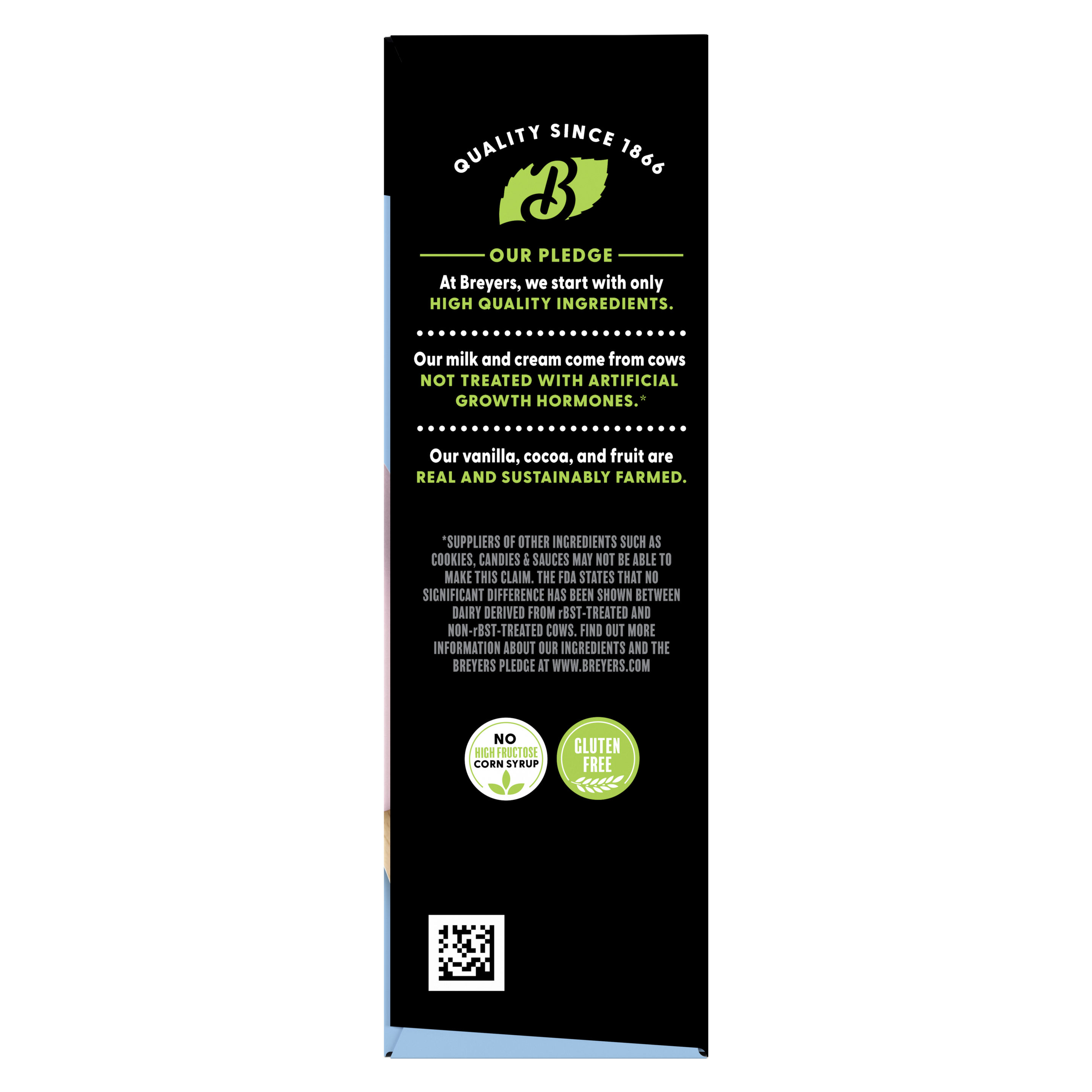 A 6 pack carton of Breyers® CarbSmart™ Strawberry Bars side of pack