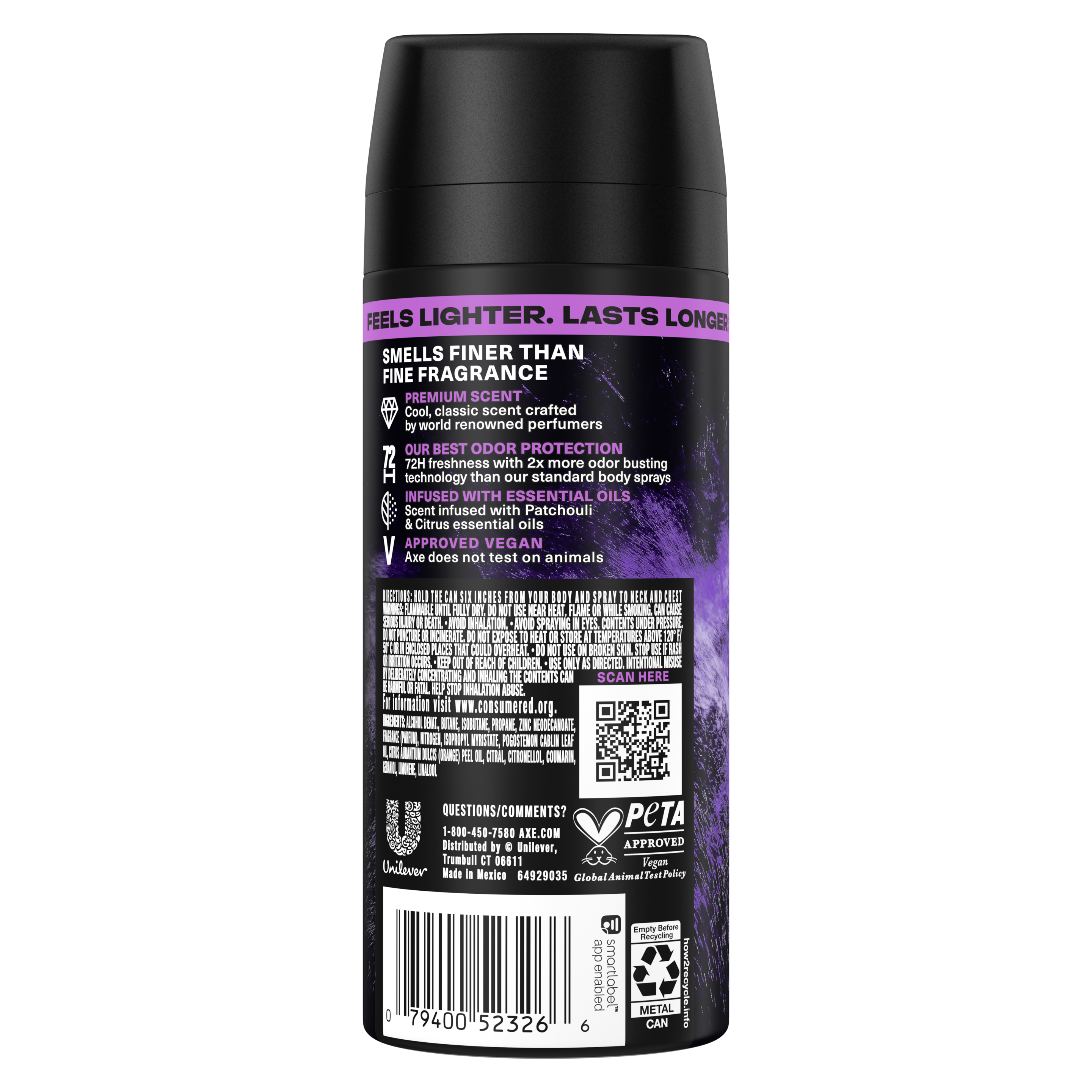 Purple Patchouli Premium Deodorant Body Spray Back