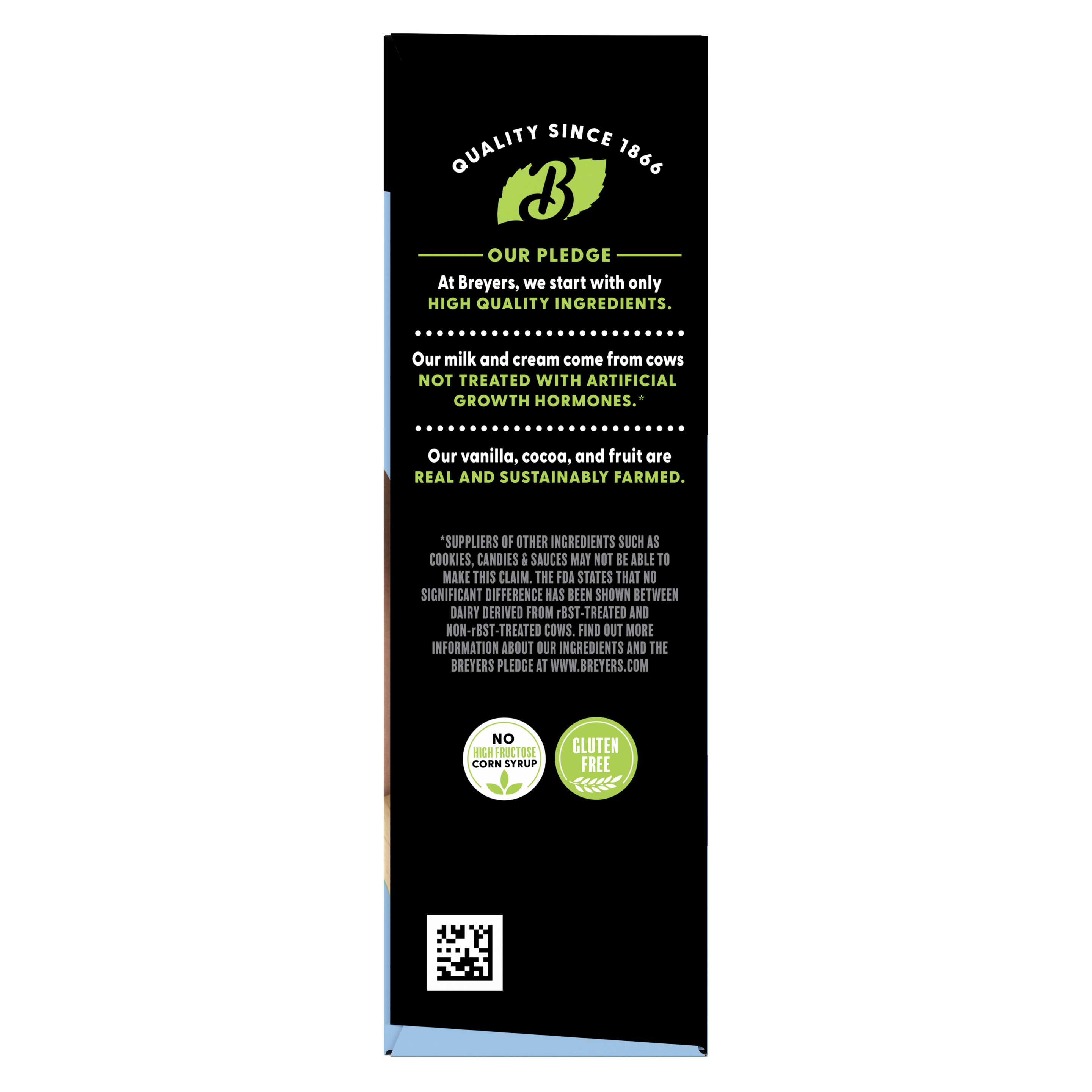 A 6 pack carton of Breyers® CarbSmart™ Fudge Bar side of pack