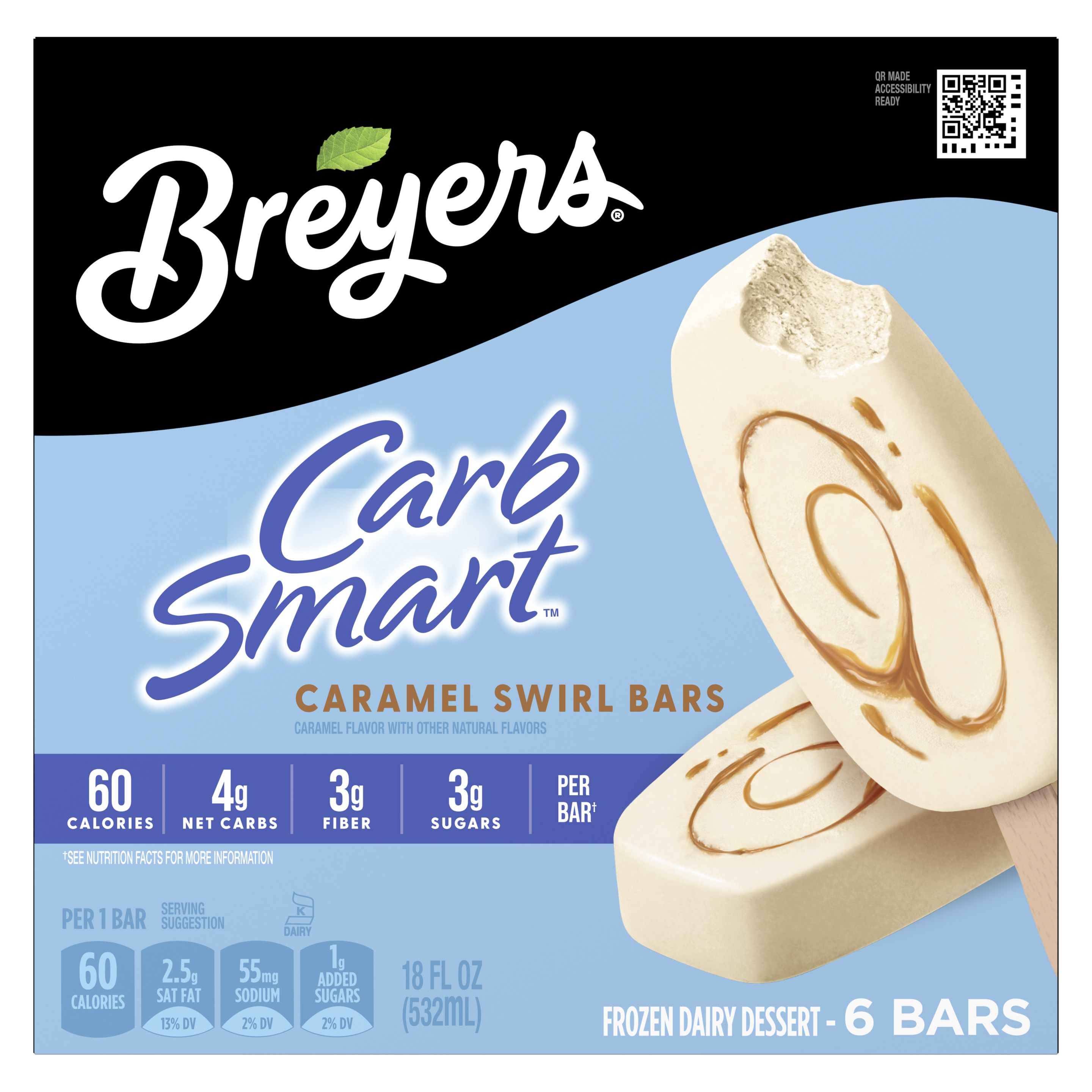 Un envase de 48 onzas de Breyers® CarbSmart™ Caramel Swirl Bars imagen frontal del paquete