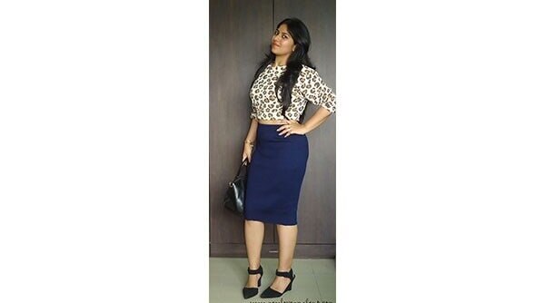 Outfit Of The Day—Leopard Print Crop Top, Blue Pencil Skirt