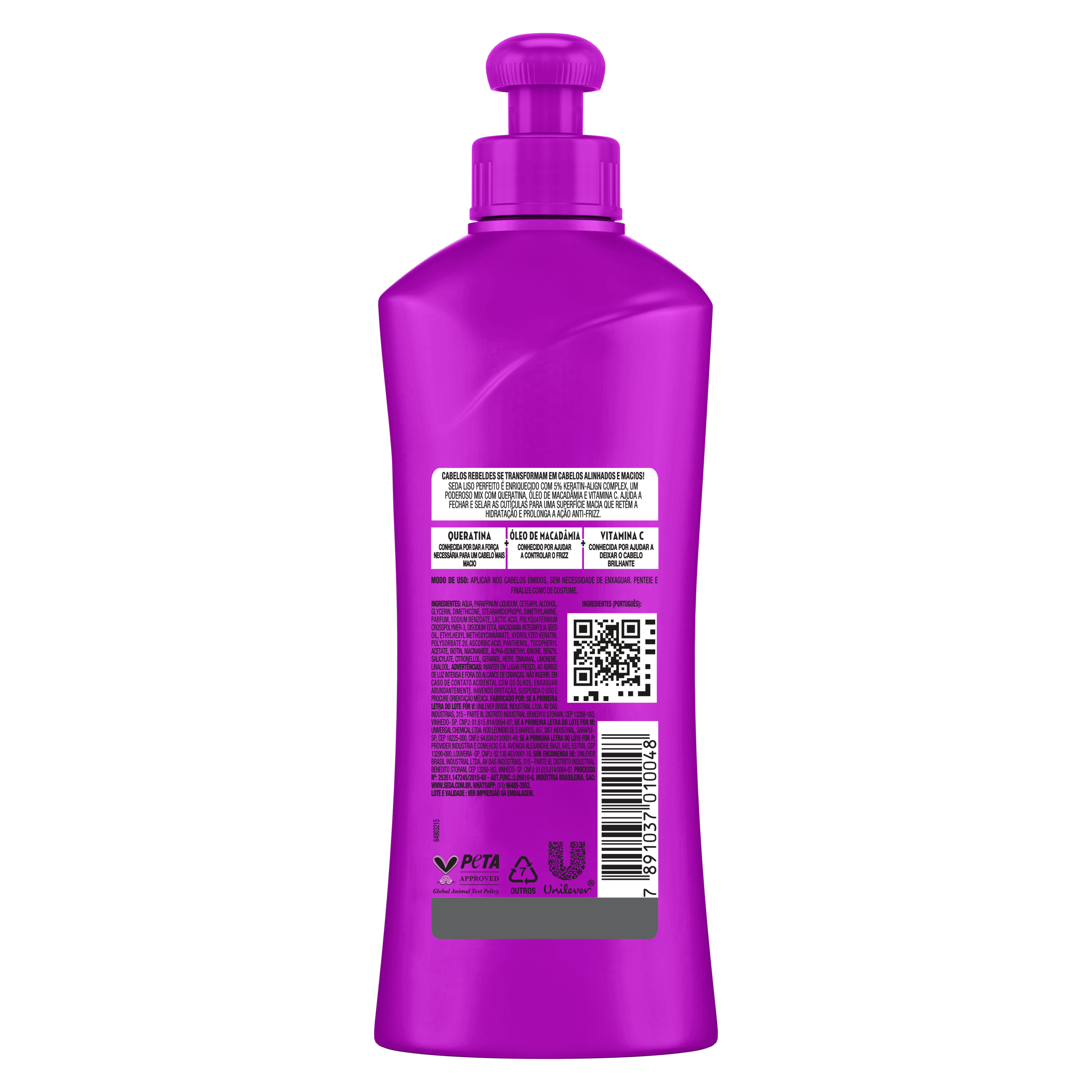 Uma imagem traseira da emabalagem de Creme para Pentear Seda Liso Perfeito 300ml
