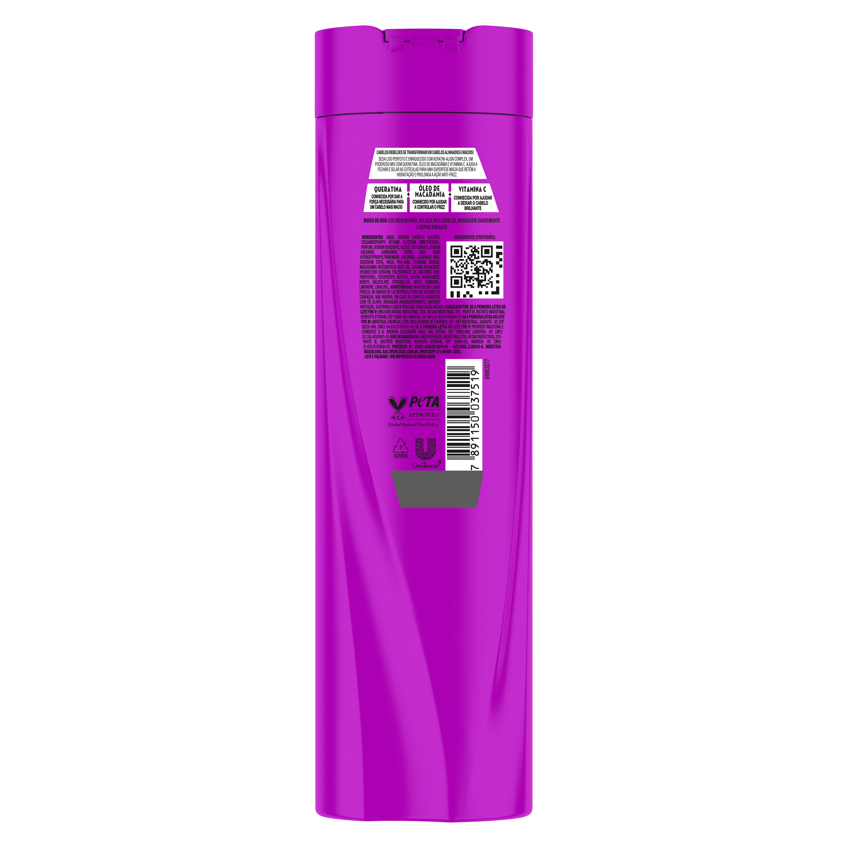 Uma imagem traseira da embalagem de Shampoo Seda Liso Perfeito 325ml