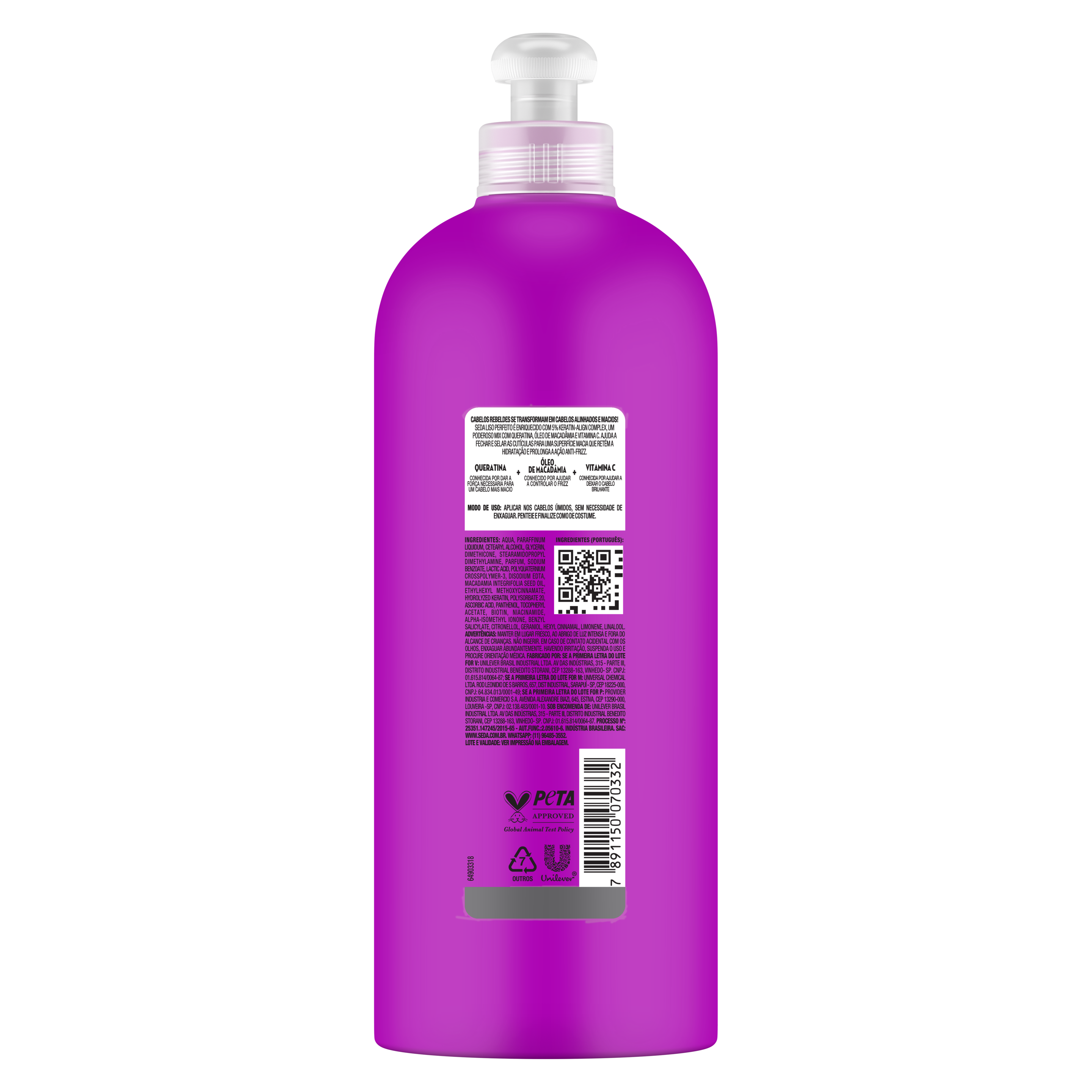 Uma imagem traseira da embalagem de Creme para Pentear Seda Liso Perfeito 300ml