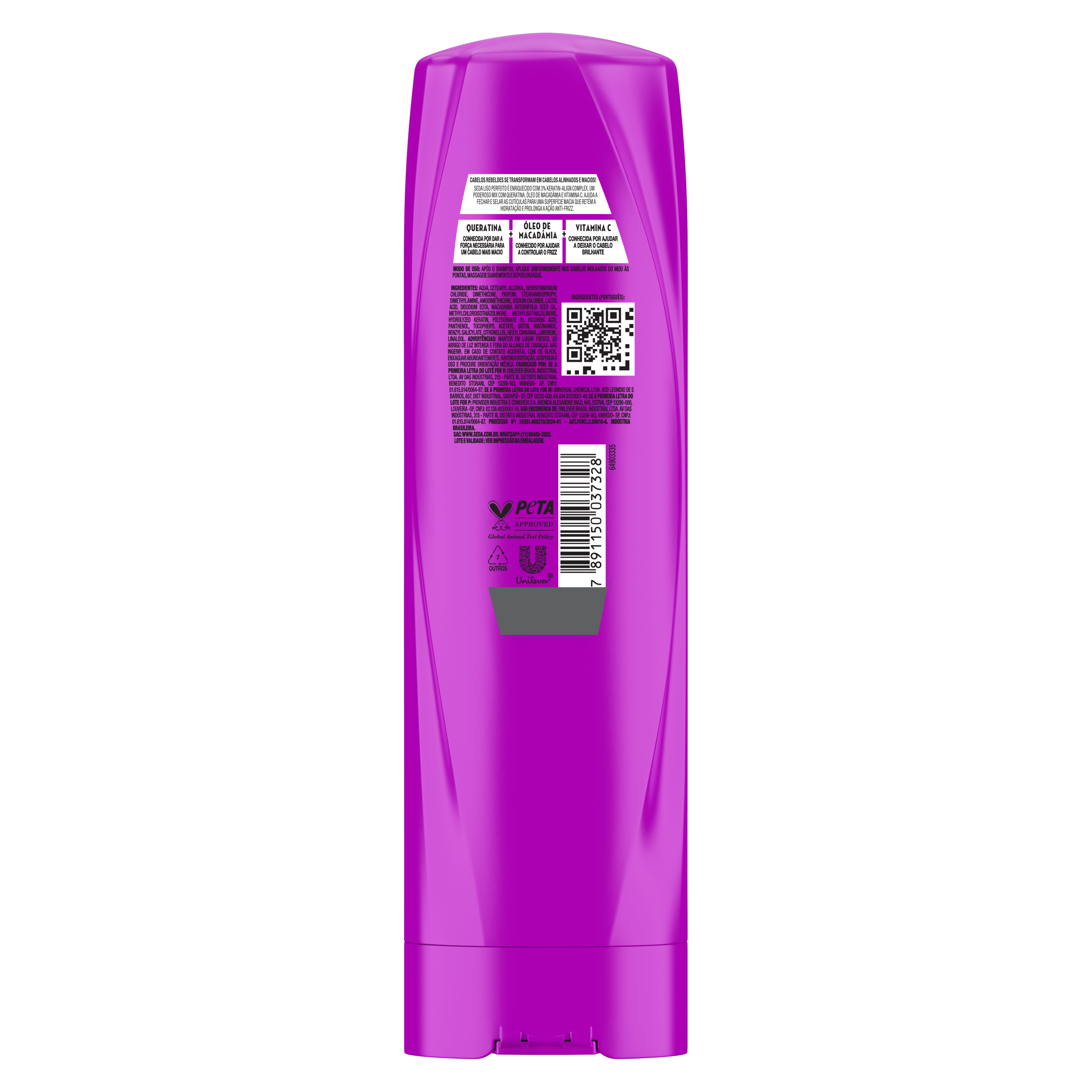 Uma imagem traseira da embalagem de Condicionador Seda Liso Perfeito 325ml