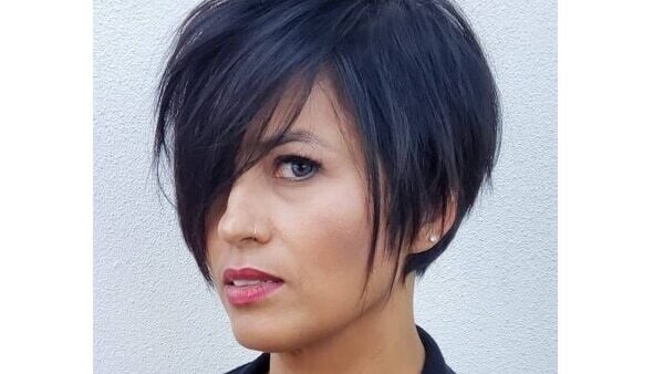 14. Straight layered bob with side bangs