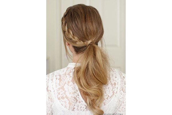 Half up half down low ponytail with a scarf
