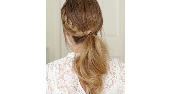 Half up half down low ponytail with a scarf