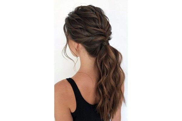 Half up half down low ponytail with a scarf