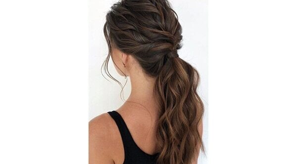 Half up half down low ponytail with a scarf