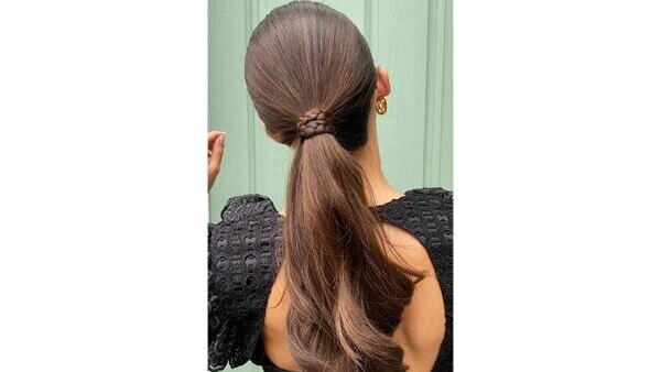 Half up half down low ponytail with a scarf