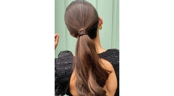 Half up half down low ponytail with a scarf