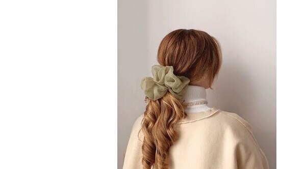 Half up half down low ponytail with a scarf
