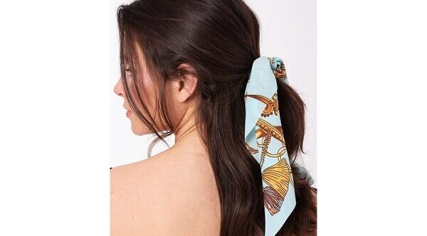 Half up half down low ponytail with a scarf
