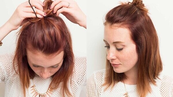 Half bun hairstyle hack: How to cover the bare spots?