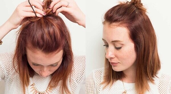 Half bun hairstyle hack: How to cover the bare spots?