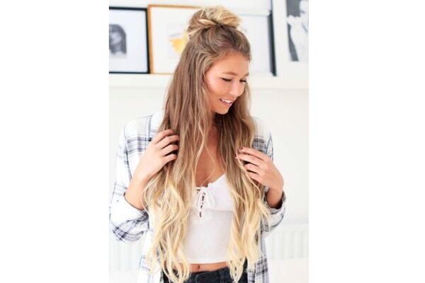 Half bun hairstyle hack: How to cover the bare spots?