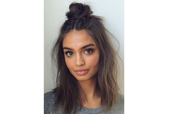 Half bun hairstyle hack: How to cover the bare spots?