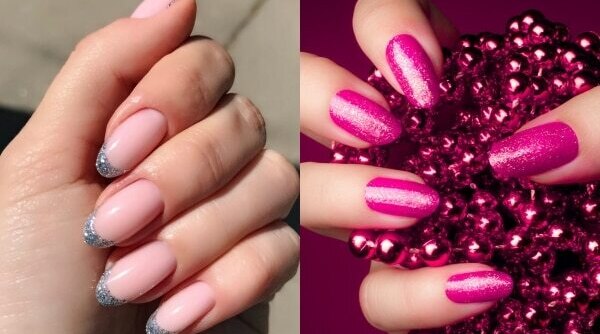 Glitter Nail Art Using Dual Shades And Tones