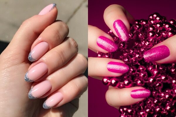 Glitter Nail Art Using Dual Shades And Tones