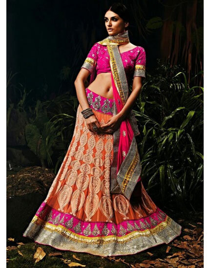 PINK AND ORANGE LEHENGAS