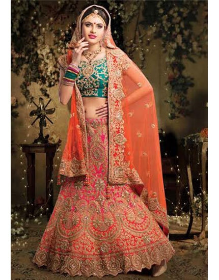PINK AND ORANGE LEHENGAS