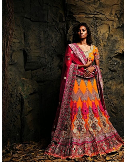 PINK AND ORANGE LEHENGAS