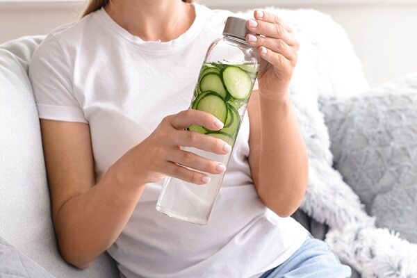 Throughout the day: 8 glasses of water