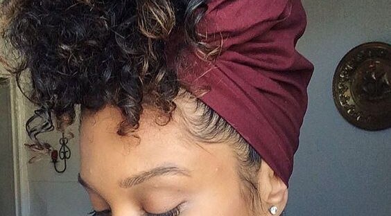 retro hairstyle with scarf curls woman long top knot