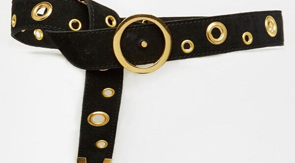 A black and gold suede or leather belt image