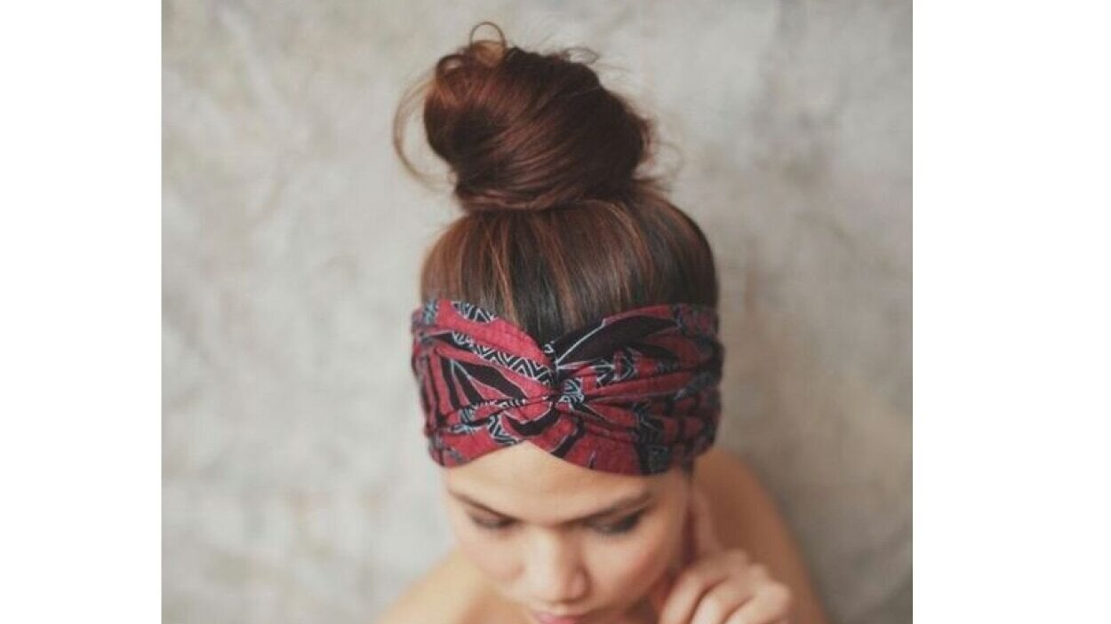 Low messy bun with knotted headband