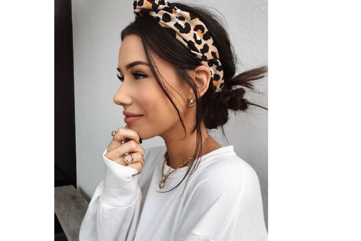 Low messy bun with knotted headband