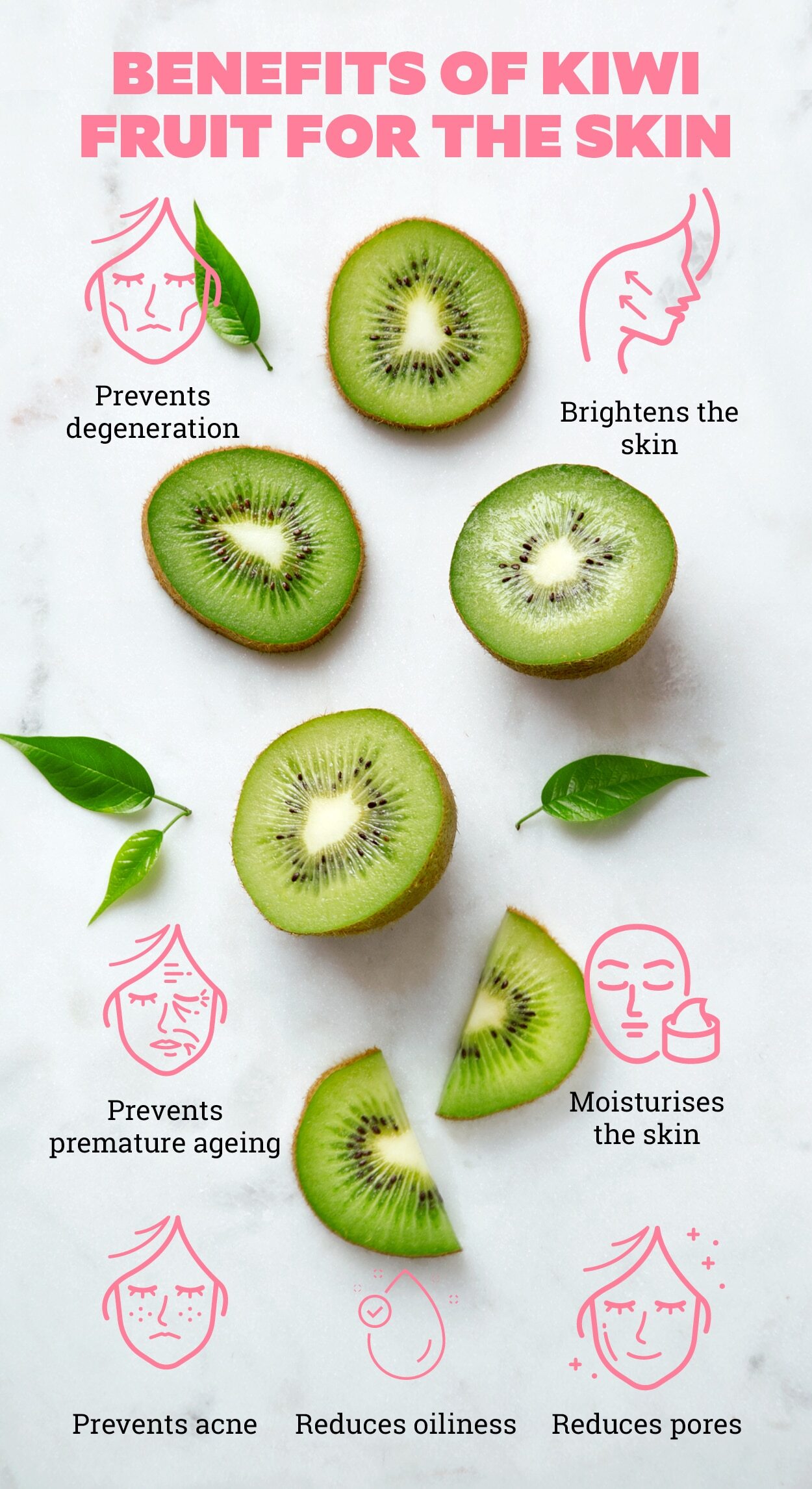 Kiwi fruit benefits for skin #7: Prevents premature ageing